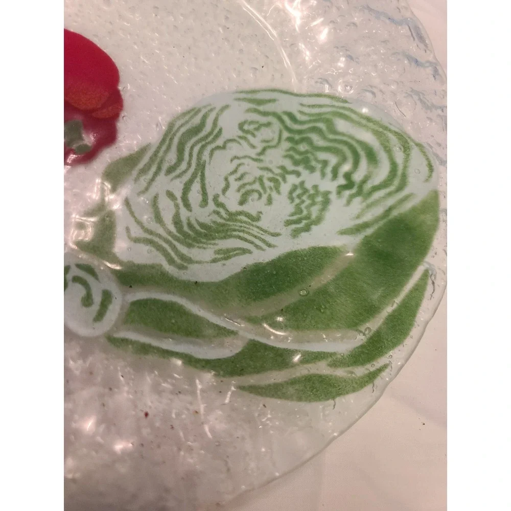 Fused Art Glass Textured‎ Plate Vegetable Design Pepper Cabbage Asparagus 10